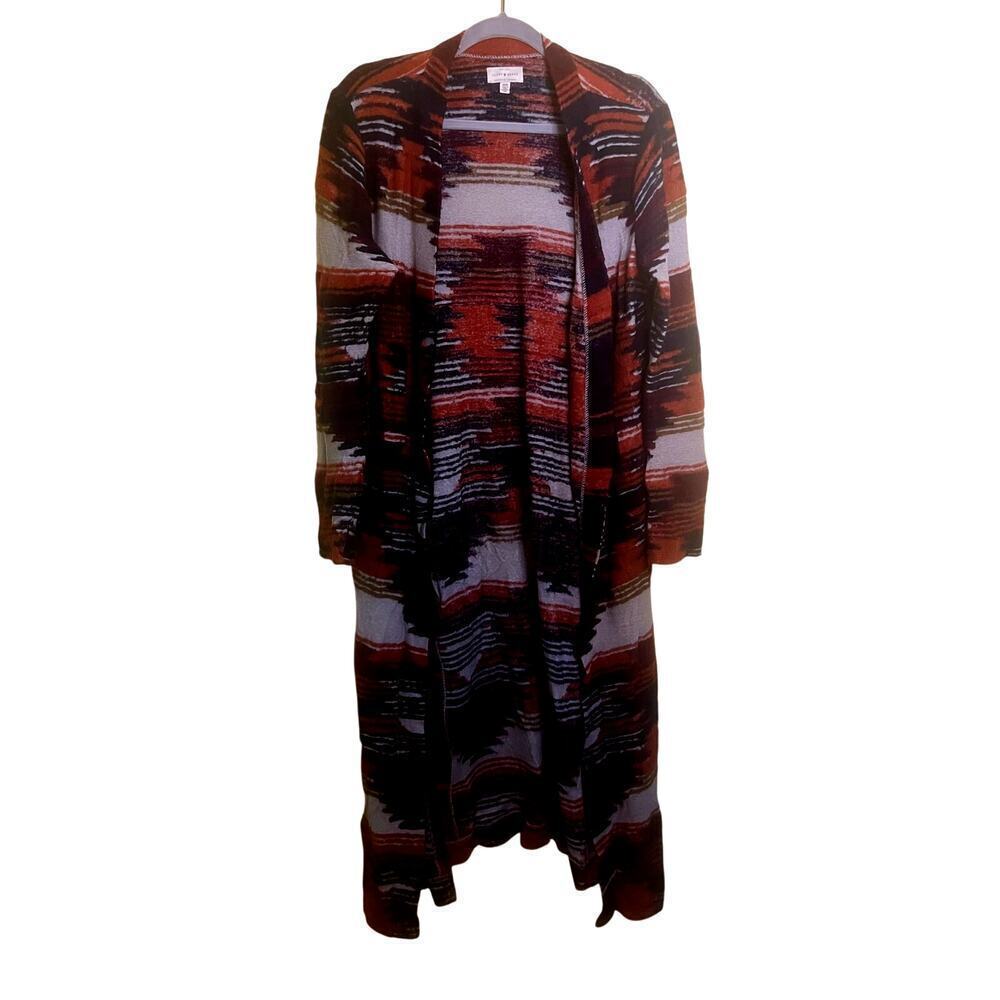 Lucky Brand Aztec 3/4 Sleeve Long Open Front Cardigan Size Medium